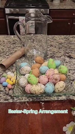 DIY Easter-Spring Centerpiece with Faux Cherry Blossoms & Easter Eggs