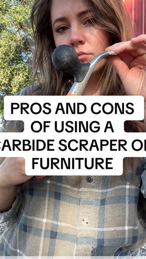 Restoring Ronni on Instagram: "Pros and cons of using a carbide scraper for removing finish off furniture: PROS: -Fast removal: Cuts through old finish, paint, or varnish much quicker than sanding. -Less dust: Creates shavings instead of fine dust. -Flat, even surface: Keeps the wood surface level without gouging if used correctly. -Durable blade: Carbide stays sharp much longer than steel. -Good control: Easier to target specific spots compared to chemical strippers. CONS: -Learning curve: Can 