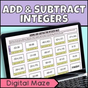Adding & Subtracting Integers Digital Maze | Self-Checking Google Sheets | 6-8