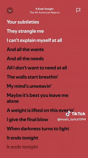 It Ends Tonight Lyrics by The All-American Rejects