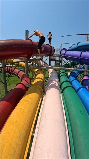 Climbing up on tunnel waterslide pov
