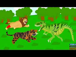lion vs t-rex Tiger saved the lion animation