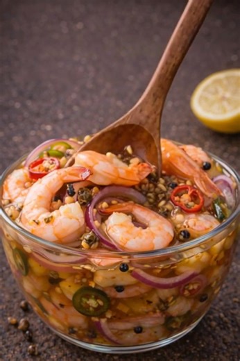 This Pickled Shrimp is a tangy, spicy delight — bold, zesty, and totally addictive 🍤🔥 Perfect straight from the bowl or piled onto crackers. 👉🏻 Pickled Shrimp Ingredients: * 1 lb cooked shrimp, peeled & deveined * 1 cup apple cider vinegar or white vinegar * 1/2 cup water * 1/2 cup red onion, thinly sliced * 1–2 jalapeños, thinly sliced * 2 garlic cloves, minced * 1 tsp mustard seeds * 1/2 tsp black peppercorns * 1/2 tsp red pepper flakes * 1 tsp salt * 1 tsp sugar (optional, balances acidit