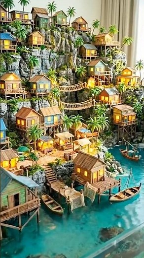 Tiny Cliffside Village on a Table 😍🌊🏝️ #satisfying #beforeandafter #trending #foryou #shorts #2026