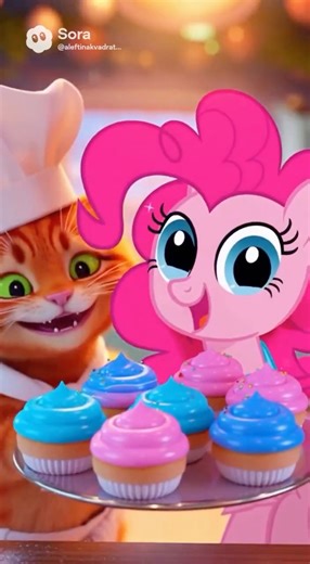 Ginger Ramsey with pinky pie🧡🩷#pinkypie #cat #cooking #cupcakes #ai #aivideo #brainrot #cute
