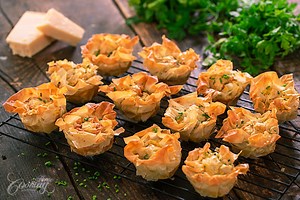 Filo Mini Quiches made with Filo Sheets and Pancetta Filling