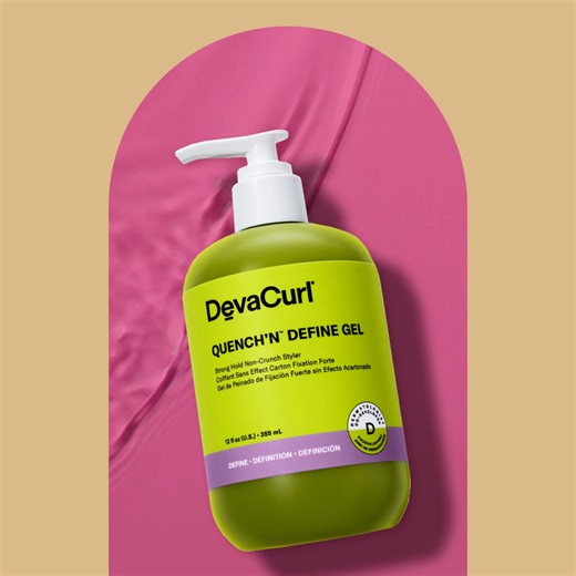 Dry curls? Enhance shine lasting moisture up to 5 DAYS with our NEW Quench'N™ Define Gel, available at devacurl.com! 💚 | DevaCurl
