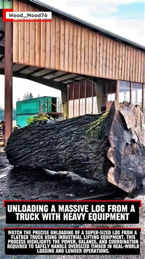 Unloading a Massive Log from a Truck with Heavy Equipment #woodscraft #woodworking #wood