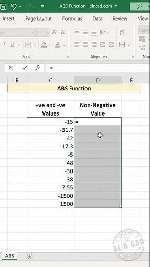 Excel formula to find the Absolute value of a number