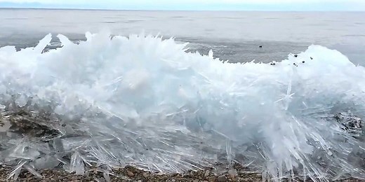 Frozen waves shatter like broken glass on the world’s largest freshwater lake