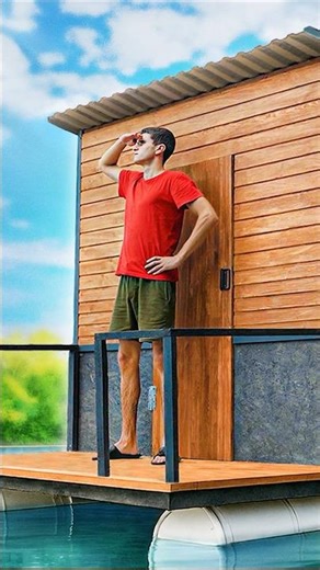 Built the Best Floating House! #experiment #shorts #bushcraft