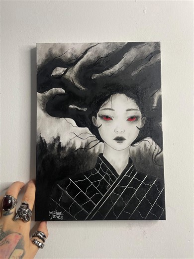 Dark Geisha Oil Painting, Gothic Horror Portrait Art 10x14 Original Artwork - Etsy