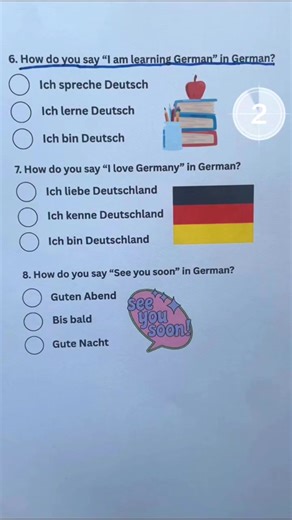 66K views · 1.6K reactions | German Quiz For Beginners - Can you get 8/8 Easy German  For Beginners  #GermanQuiz #LearnGerman #GermanForBeginners #GermanChallenge #Deutschlernen #LanguageQuiz #LearnLanguages #TestYourKnowledge #FunQuiz #LanguageChallenge #TikTokQuiz #ViralQuiz | Learn German 101 | Facebook