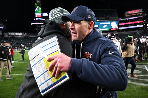 VIDEO: Bears coach Ben Johnson takes shirt off to celebrate win over Eagles
