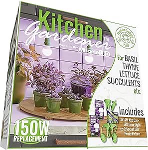 Miracle LED Kitchen Gardener 2-Socket LED Grow Light Bulb Kit with Absolute Daylight Plus Red & Blue Spectrum Hi-Yeild Bulbs and 3' Fixture (2-Pack - 2 Cords, 4 Bulbs)