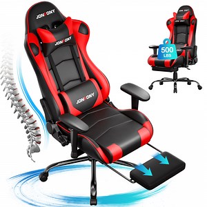JONPONY Big and Tall 500LBS Gaming Chair, Ergonomic Design, Gamer Chair PU Leather with Footrest and Lumbar Support, High Back Office Chair Support 8 Hours Long Sitting,Red Computer Chair,Red