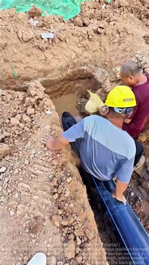 On the Construction Site, Workers Lay Pipes Amid Puddles and Mud!