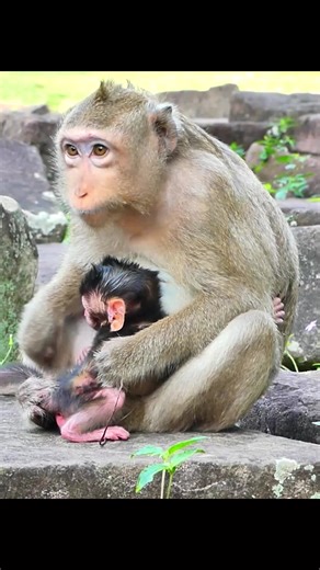 Baby Monkey's Heartwarming Reaction to Its Young Mom