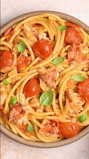 Spicy calabrian chile lobster pasta. recipe link in description. #seafoodpasta