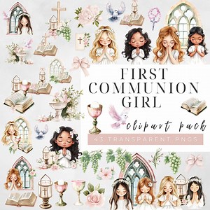 First Communion Girl Clipart Pack, Girl, First Communion, Curch, Dove, Bible, Religion,rosary, Watercolor Illustrations, PNG - Etsy UK