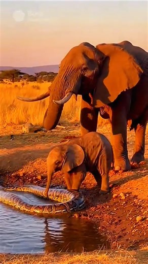 GIANT PYTHON vs. ELEPHANT: Never mess with a Mother's baby! 🐘🔥 #animalrescue #shorts #wildlife #hero