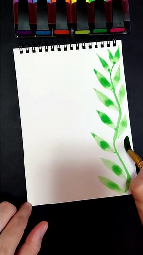 Drawing a Page Border with Green Watercolor Branch #pageborderdesign