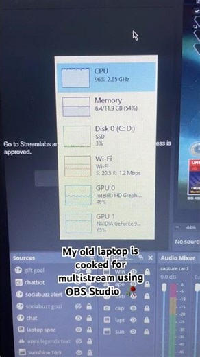My old laptop is cooked for multistream using OBS Studio 🥀 #obs #laptopgaming #obsstudio