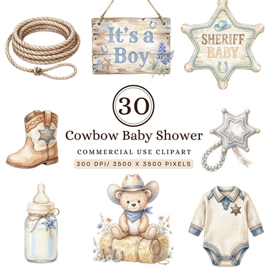 Cowboy Baby Shower Clipart, Cowboy Nursery PNG, Western Baby Shower Graphics, Boy Nursery Clipart, for Cards, Sublimation & DIY Crafts - Etsy