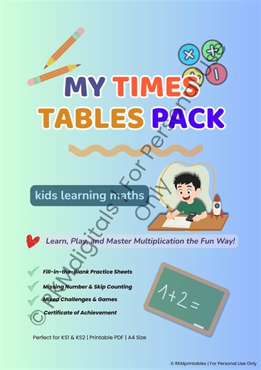 Printable Times Tables Workbook for Kids | 1–12 Multiplication Worksheets | Fun Maths Games & Certificate - Etsy