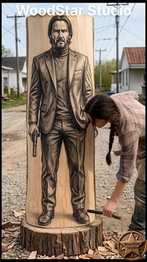 Turning Wood Into John Wick 🤯🪵 | Keanu Reeves Amazing Wood Sculputure Portrait #shorts #johnwick