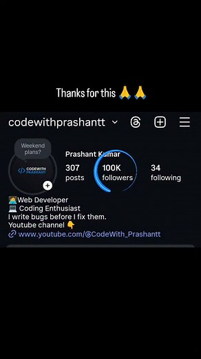 🎉💙 100,000 Strong! 💙🎉 Today marks a huge milestone in this coding journey. Hitting 100K followers is more than just a number — it’s a reminder of how powerful learning, consistency, and community can be. 👨‍💻✨ Thank you to everyone who watches, learns, shares, and supports my content. Your trust inspires me to keep creating valuable tutorials, simplifying complex topics, and helping you grow as a developer. 🚀 Let’s keep coding. Keep growing. Keep moving forward — together. 💡 New content,