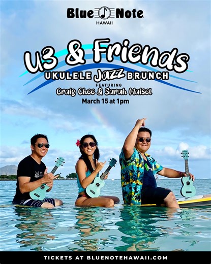 happy to bring U3 @u3ukulele back together for our @bluenotehawaii debut! 🥳 Also celebrating the CL Patreon community‘s 10th anniversary, and an early kickoff for @craigchee and @sarahmaiselmusic ‘s ukulele retreat! see you there??? @clukesquad | Cynthia Lin