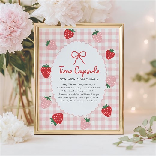 Berry First Birthday Time Capsule Template, Printable Strawberry 1st Birthday Party Decor - Etsy