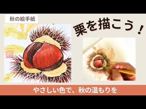 秋の味覚を描こう🌰 栗の絵手紙｜イガイガの描き方とツヤの出し方【顔彩アート】