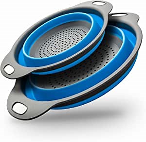Colander Set,Collapsible Colander,Collapsible Strainer with Handles for Draining Pasta, Vegetable and fruit (blue)