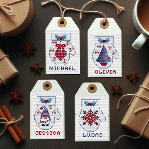 Christmas Tags Cross Stitch Pattern With Alphabet Chart for Personalized Cards and Tags With Names - Etsy