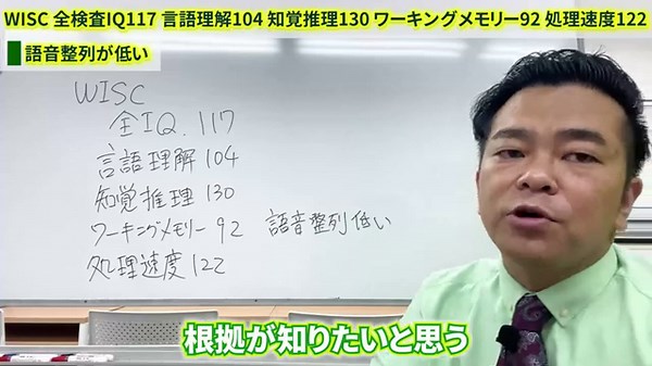 【ケーススタディ】全検査IQ117、言語理解104、知覚推理130、ワーキングメモリー92、処理速度122、語音整列が低い