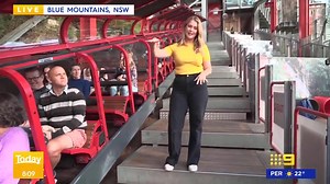 The TODAY show's Scherri-Lee Biggs got a front-row seat on the Scenic Railway during her weather cross today! | Scenic World Blue Mountains