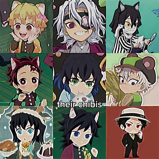 their chibis is so cute 🥰🤭🌿💐 #demonslayer #kimetsunoyaiba #kny #anime #tanjiro #zenitsu #giyu