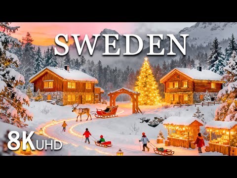 Sweden 8K ❄️ Nordic Winter Wonderland - Snowy Stockholm, Cozy Red Cabins & Frozen Archipelago