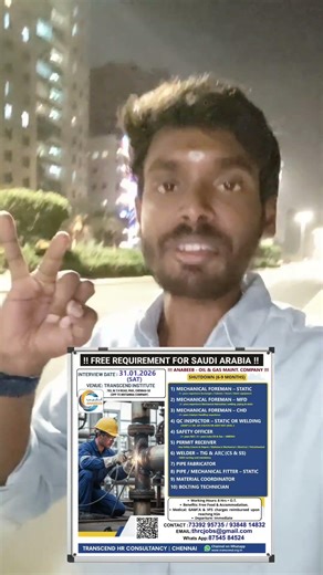 Anabeeb Saudi Arabia shutdown Interview Oil and Gas Job 31.1.2026 Transcend hr consultancy Chennai