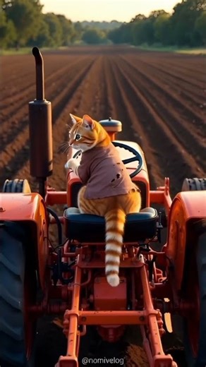 Cat Driving a Tractor 🐱🚜 | Funny Farm Cat Short