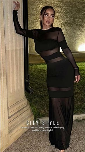 Mesh Paneled Long Sleeve Bodycon Maxi Dress