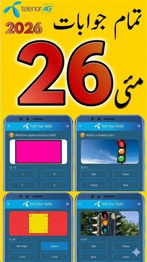 26 May 2026 My Telenor App Test Your Skills Answers Today - Get Free Internet Today