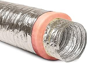 4" Inch Flexible Aluminum Ducting Hose Insulated R-8.0 Air Duct Pipe for for Heavy Duty HVAC & Exhaust Ductwork Insulation - 25' Feet Long - in Accordance with UL 181