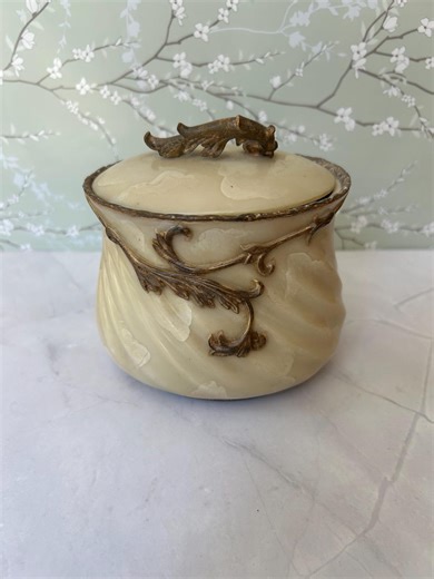 Vintage Alabaster Lidded Jar With Bronze Scroll Detail Hollywood Regency Decor. - Etsy