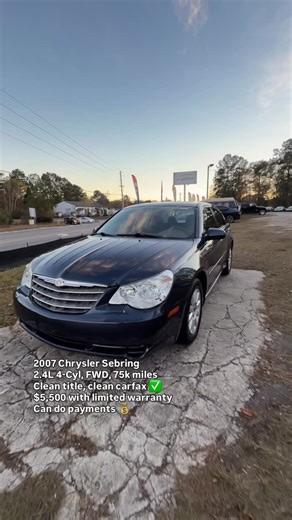 MK Motors in South Carolina on Instagram: "2007 Chrysler Sebring 2.4L 4-Cyl, FWD, 75k miles Clean title, clean carfax ✅ $5,500 with limited warranty Can do payments 💰"