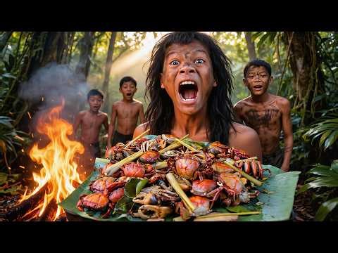 Primitive Kh / How Cook Crab For Food In Jungle