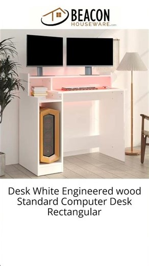 Desk White Engineered wood Standard Computer Desk Rectangular