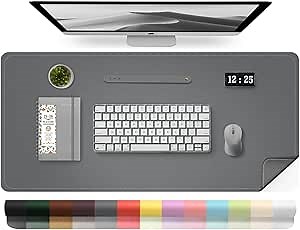 Leather Desk Pad Protector, 39.4'' X 17'' Large Mouse Pad, Office Desk Mat, Non-Slip PU Leather & Suede Base Desk Blotter, Laptop Desk Pad, Desktop Mat for Office Home, Dark Gray